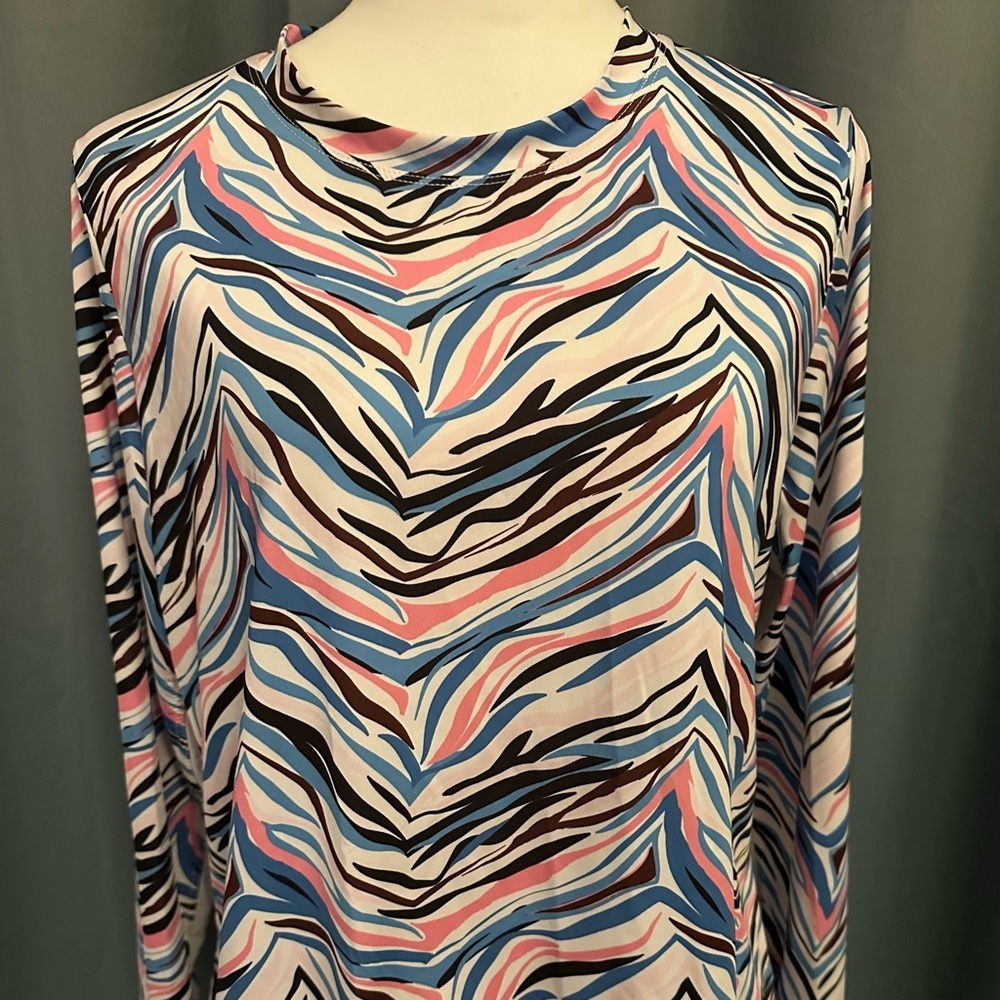 Tail Women's M Zebra Print Long Sleeve Blue Blouse Casual Spring Top